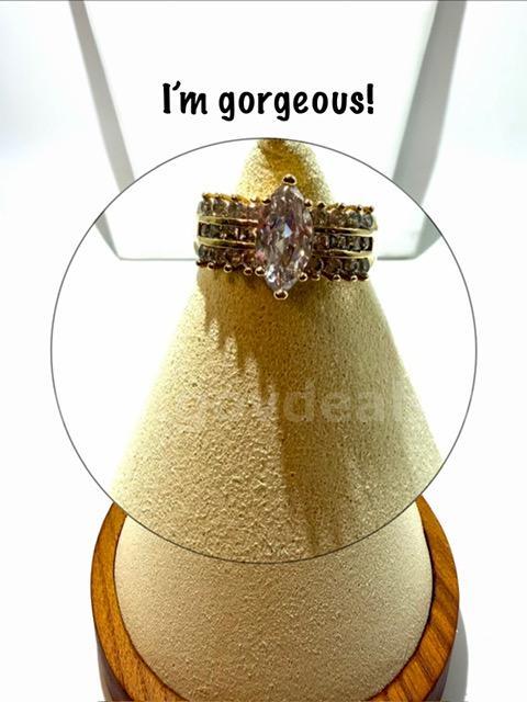 Gorgeous, Ladies, Size 9, CZ, Marquis Solitaire W/Accents Bridal Ring
