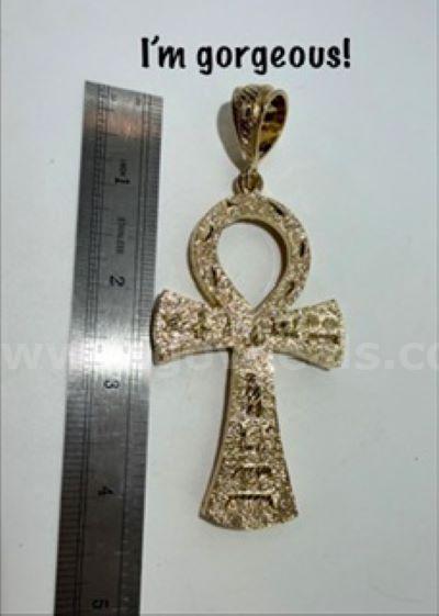 Large, 24k Gold Filled, Diamond Cut Ankh Cross Pendant