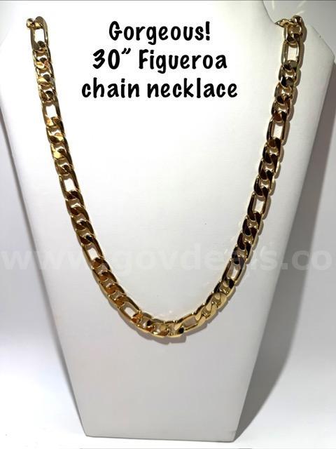 Stunning, 30 Inch, 24k Gold Filled, Italian Figaro Chain Necklace
