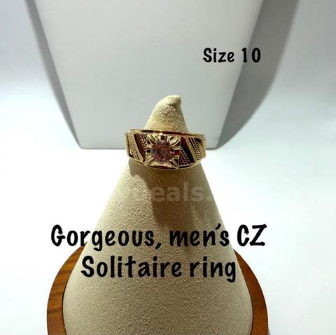 Gorgeous, Men's, Size 10, 24k Gold Filled, CZ, Solitaire Ring