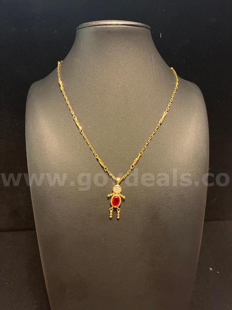 Dainty, 17”, Diamond-Cut Station Chain Necklace W/ July Baby Birthstone Pendant, 24K Real Gold Filled.