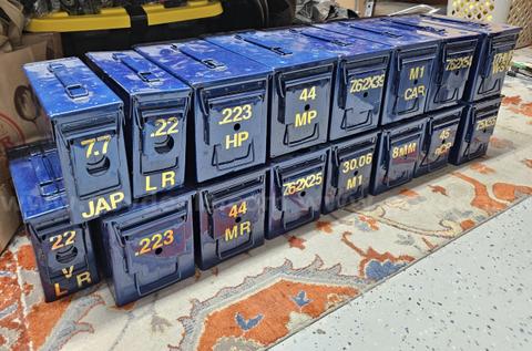 Lot of (16) Custom Powder Coated Metal Ammo Cans - Military Style Storage