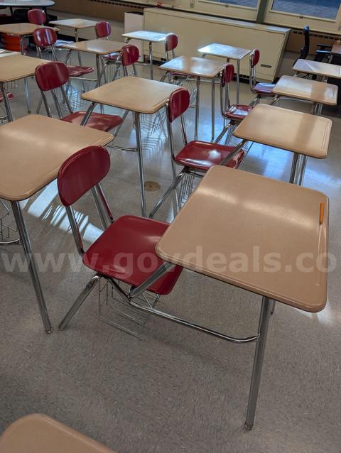 Lot of (27) Red Desk/Chair Combo