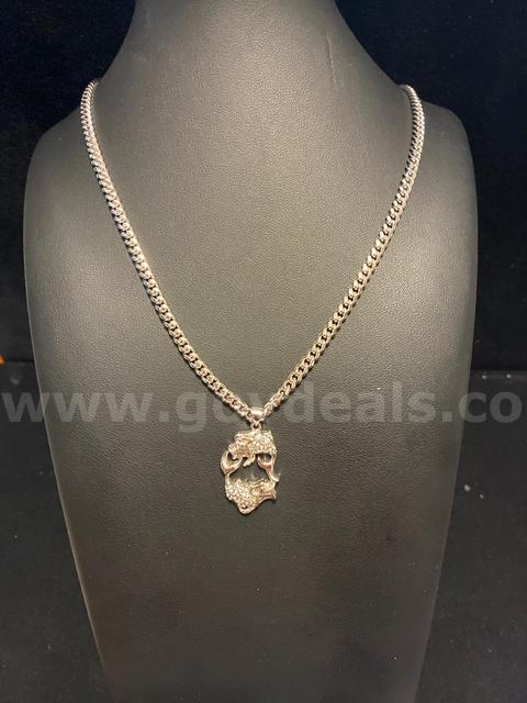 Gorgeous, Rhodium Clad (Silver) 22” Cuban Link Necklace W/ CZ Pisces Zodiac Pendant.