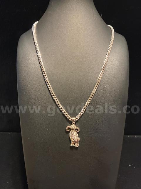 Gorgeous, Rhodium Clad (Silver) 20” Cuban Link Necklace W/ CZ Aires Zodiac Pendant.