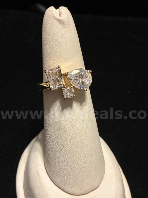 Dainty, Ladies, 24K Gold Filled Adjustable Ring W Baguette CZ.