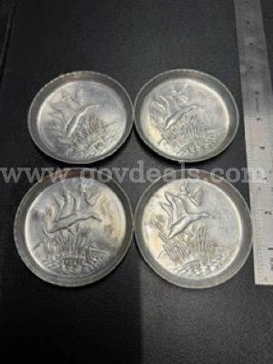 Set of (4), DucK Themed, Aluminum, Vintage Coasters, Good Condition