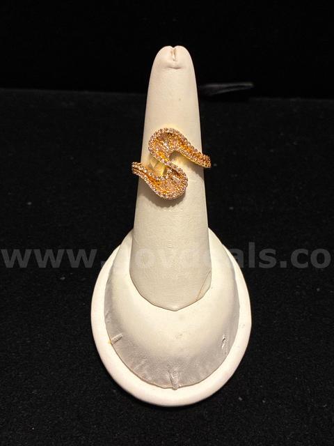 Dainty, Ladies, Adjustable, 24K Gold Filled, CZ Curved Wavy Ring.