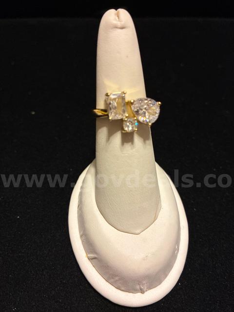 Dainty, Ladies, Adjustable, 24K Gold Filled, CZ Baguette Teardrop Round Ring.