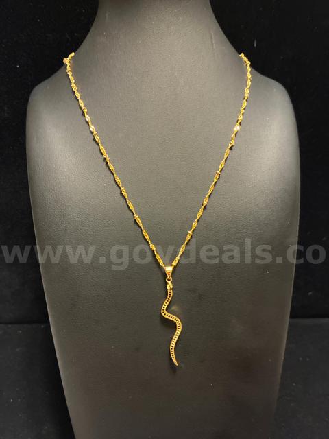 Beautiful, Ladies, 24K Gold Filled, Snake Charm W/ 18” Twisted Beaded Chain Necklace.