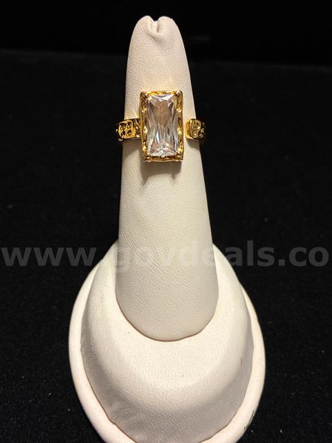 Dainty, Ladies, Adjustable, 24K Gold Filled, CZ Baguette Hammered Wrap Round Ring.