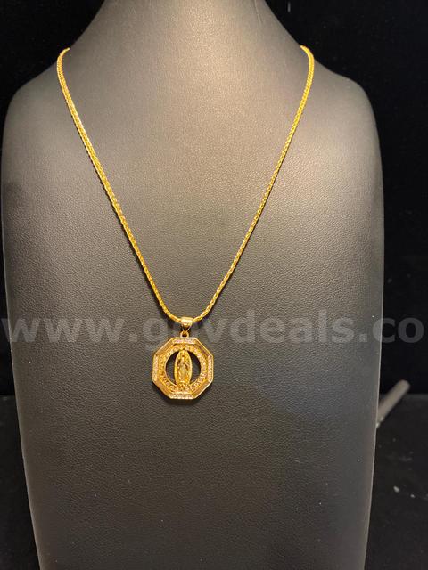 Dainty, 24K Gold Filled, 20” Curb Link Scroll Necklace W/ Virgin Mary Medallion.