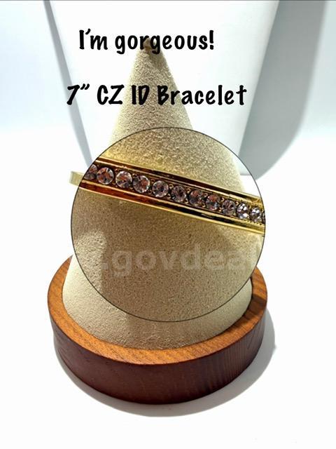 Gorgeous, Ladies, 24k Gold Filled, 7 Inch, CZ ID Bracelet