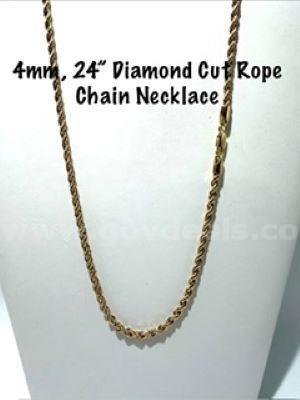 4MM, 24 Inch, 24k Gold Filled, Diamond Cut Rope Chain
