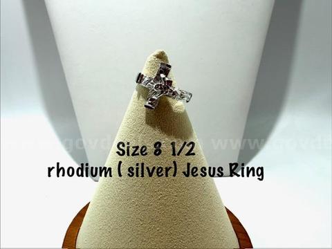 Rhodium Filled (Silver), Size 8 1/2, Jesus Ring