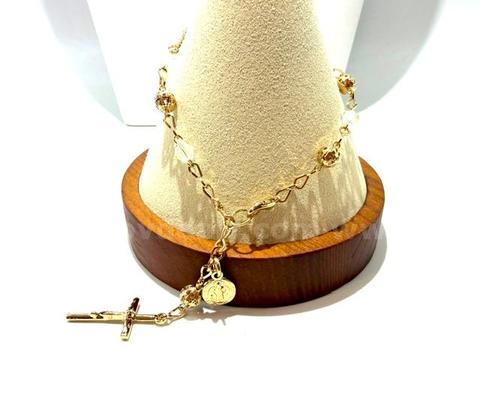 Beautiful, 24k Gold Filled, 7", Cubic Zirconia Rosary Bracelet