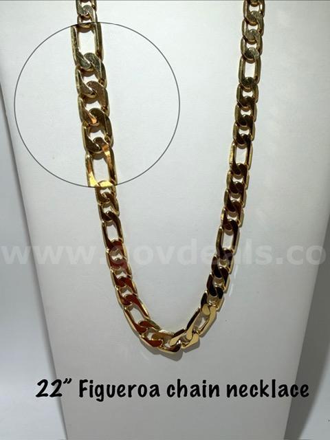 Attractive, 22 Inch, Italian Figueroa, 24k Gold Filled, Chain Necklace