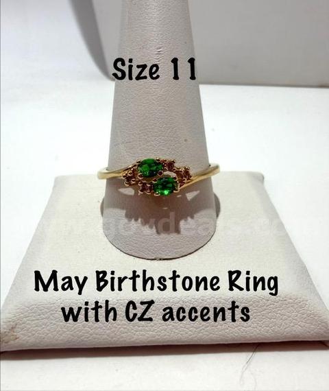 Gorgeous, Size 11, Ladies, May CZ (Emerald), Birthstone Ring