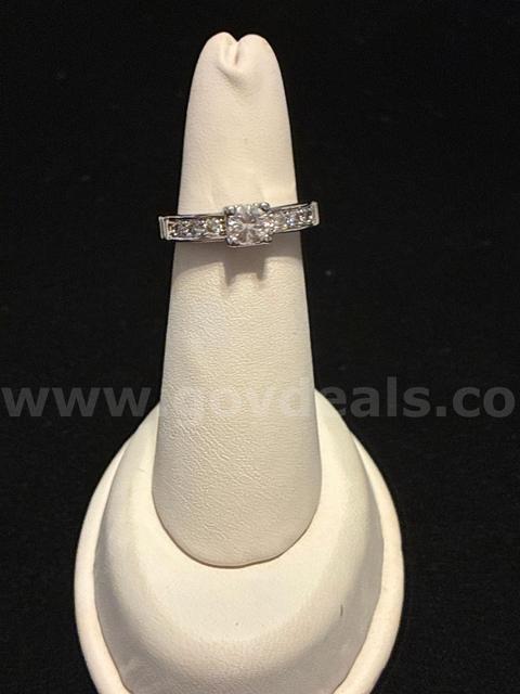 Gorgeous, Rhodium Clad (Silver) Size 6, Classic Princess-Cut Solitaire Ring W/ CZ Accent Stones