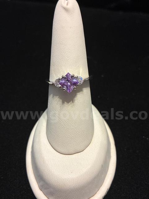 Ladies, Size 9, 24k Gold Filled, Lavender CZ Princess-Cut Solitaire Ring.
