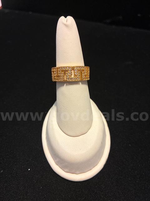 Ladies, Size 8.5, 24k Gold Filled, Iced CZ Greek Key Pavé Statement Ring.