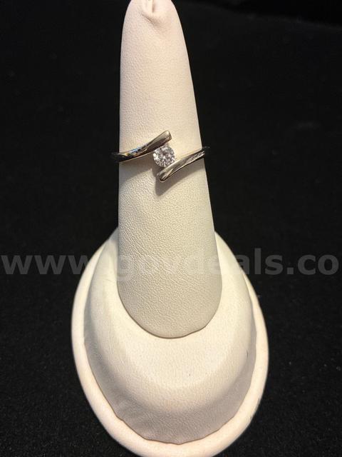 Ladies, Size 8, 24k Gold Filled, Bypass CZ Solitaire Ring.