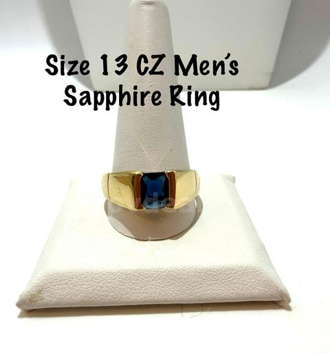 Gorgeous, Men's, 24k Gold Filled, Size 13, CZ Sapphire Ring