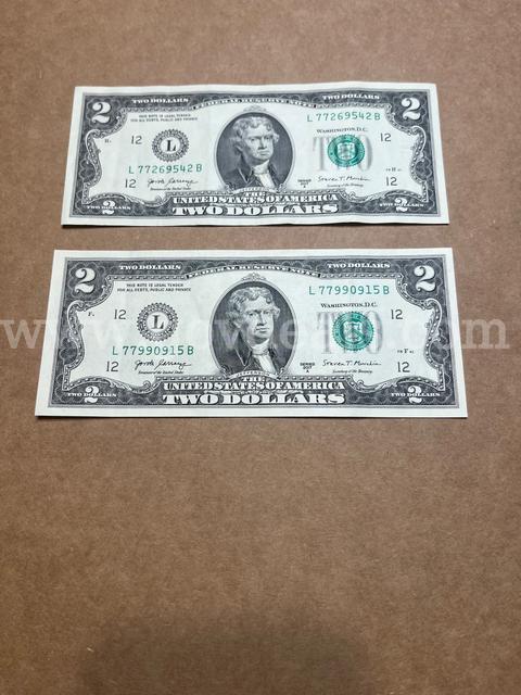 Two $2 Federal Reserve Notes
