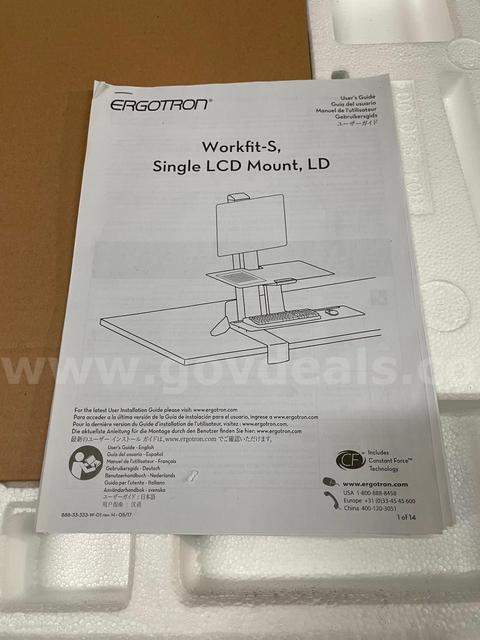 Lot of 2 Ergotron WorkFit-S Single LD Sit-Stand Workstations – 33-350-211 White – Open Box