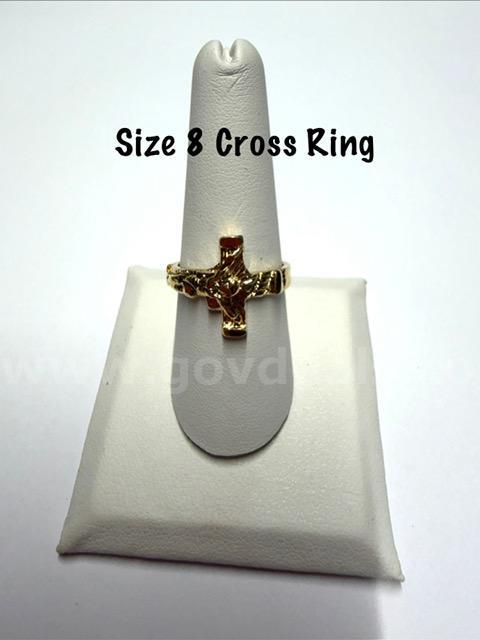 Size 8, Diamond Cut Cross Ring 24k Gold FIlled