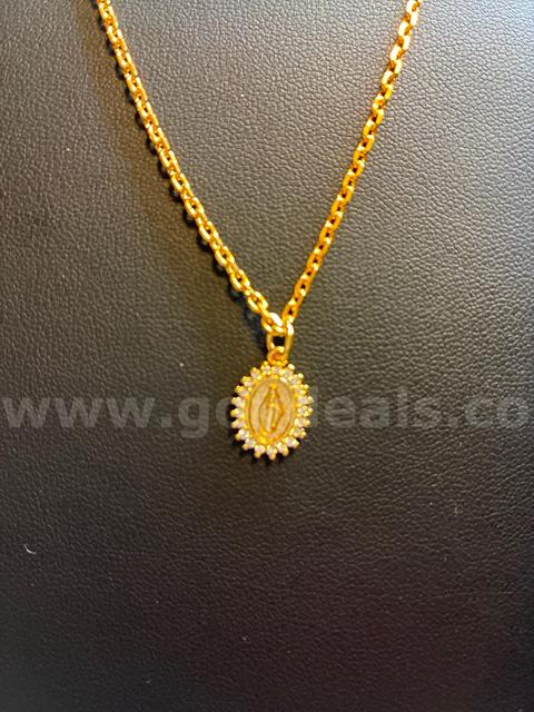 Beautiful, 24K Gold Filled, 19.7” Thin Cable Necklace W/ X-Small Virgin Mary Pendant.