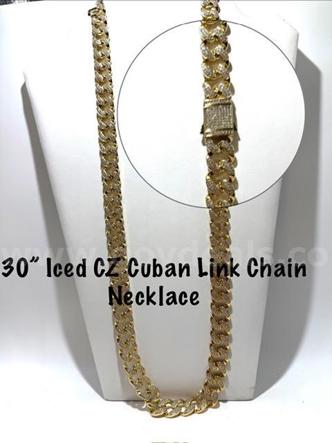 Gorgeous, 30 Inch, 24k Gold Filled, Iced CZ Bling, Cuban Link Chain