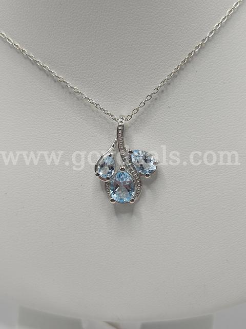 Ladies London Blue Topaz Sterling Silver Pendant Necklace