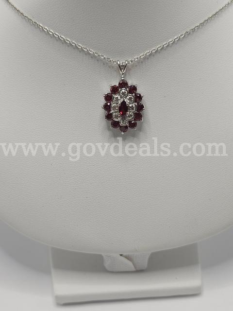 Ladies Garnet and White Topaz Sterling Silver Pendant Necklace, Very Nice Stones