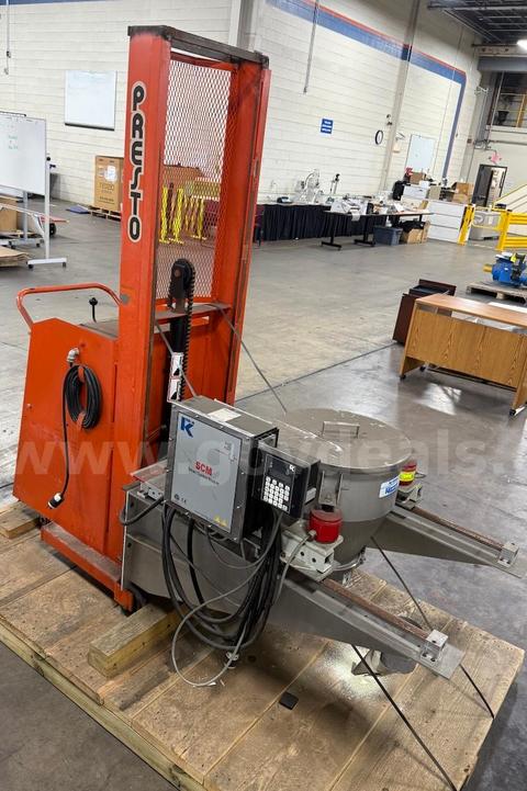Lee Presto Model C62 1,000 lb. Capacity Lift Stacker w/ K-Tron Soder Twin Screw Feeder, Load Cells, and Control Module