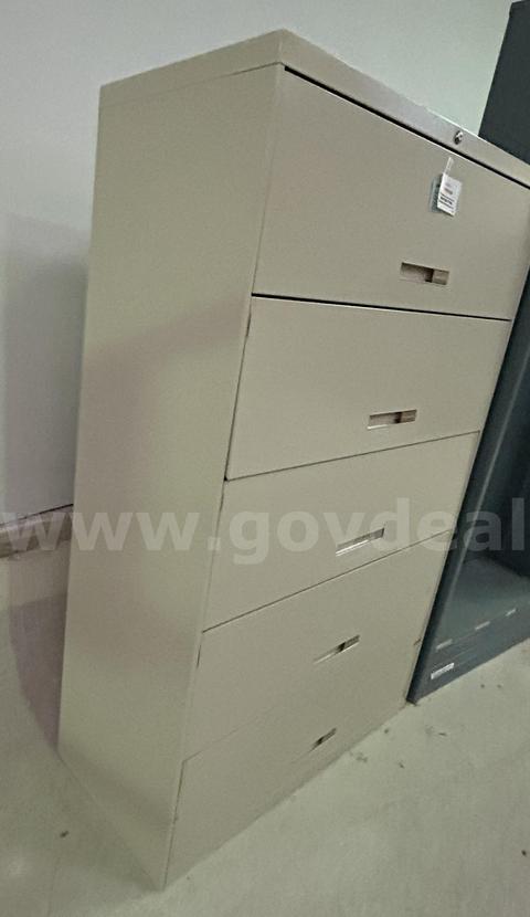 A Lot of Two (2) Metal File Cabinets, 5 Drawer, Lateral, Beige