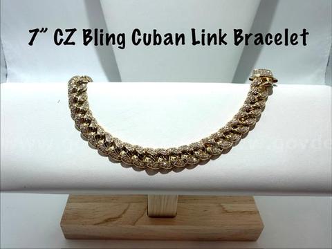 Gorgeous, 7 Inch, CZ, 24k Gold Filled, Bling Bling Cuban Link Bracelet