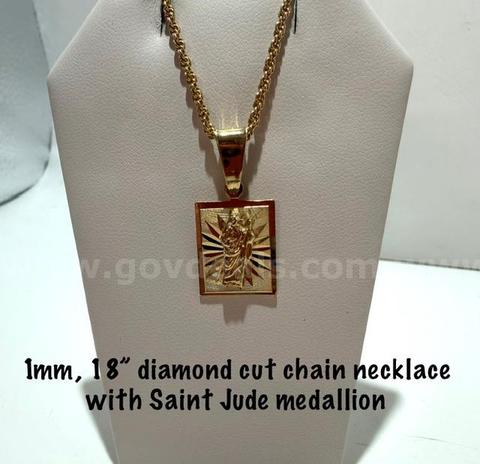 24k Gold Filled, St Jude Medallion, W/1MM, 18 Inch, Diamond Cut Rope Chain