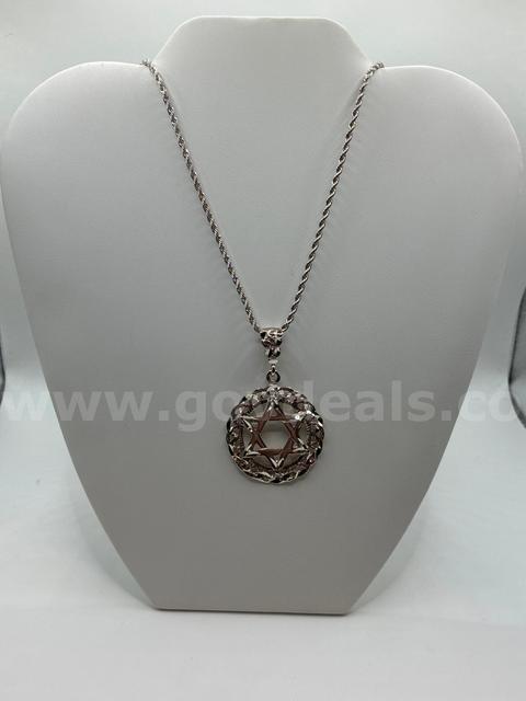 24” Rhodium Clad (Silver) 2mm, French Rope, W/ 2 1/4” Star of David Pendant