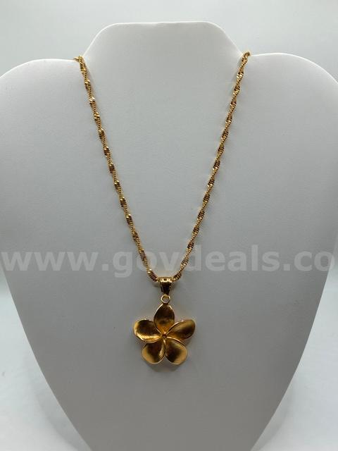 Beautiful, 30” Whisper Necklace W/ Textured Finished Flower Pendant. 24K Real Gold Filled.