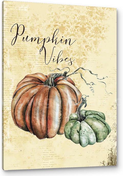 Brand New - Fall Farmhouse Vintage Canvas Wall Art, Pumpkin Vibes Wall Art - Shipping Available