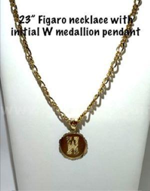 Gorgeous, 23 Inch, Figueroa Chain Necklace /24k Gold Filled, "W" Initial Medallion Pendant