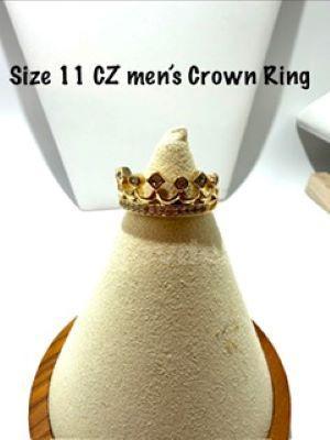 Beautiful, 24k Gold Filled, Size 11, Men's, Cubic Zirconia Diamond Crown Ring