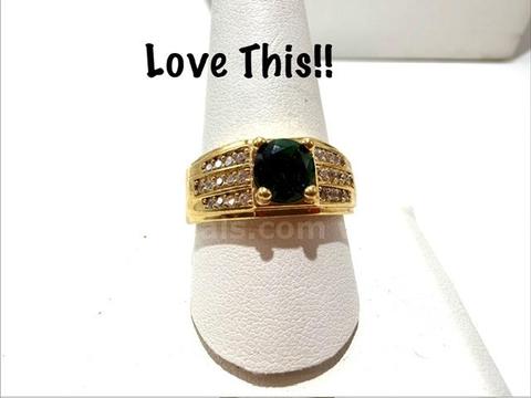 Beautiful, Men's, Size 10 1/2, 24k Gold Filled, Cubic Zirconia Emerald Ring