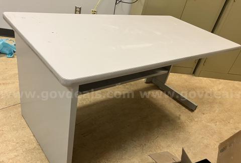 Gray metal office desk for sale (60" w x 30" d x 30" h)