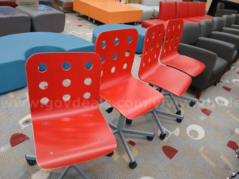 Lot of (4) Red hard surface task chairs with Caster base