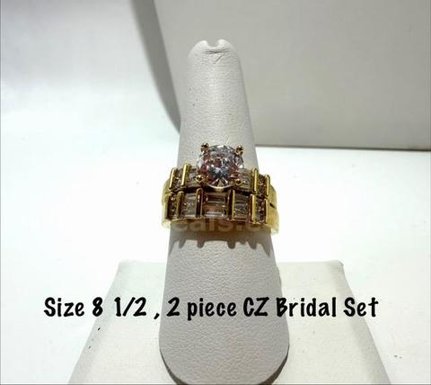 2-Piece, 24k Gold Filled, Cubic Zirconia Diamond, Bridal Set, Size 8 1/2