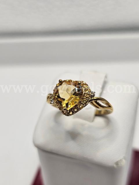 Ladies Solid Sterling Silver with 24 CT Gold Overlay Citrine Heart Ring    Size 6.5