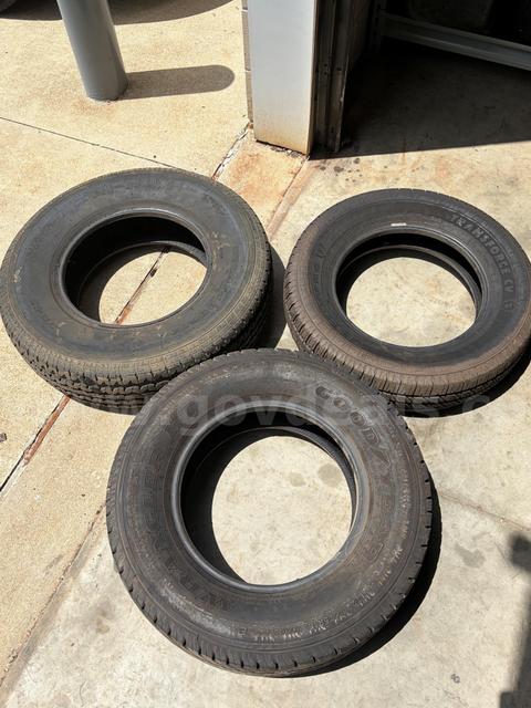 Lot of (3) remaining tires and (1) rim ST235/80R16, 195/75R16C, LT225/75R16