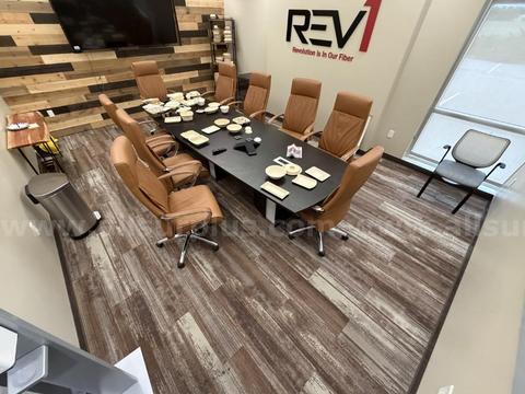 Conference Room Furniture, Desk, Tables, Shelving, Refrigerator, and Polycom Conference Phone, 1 Lot